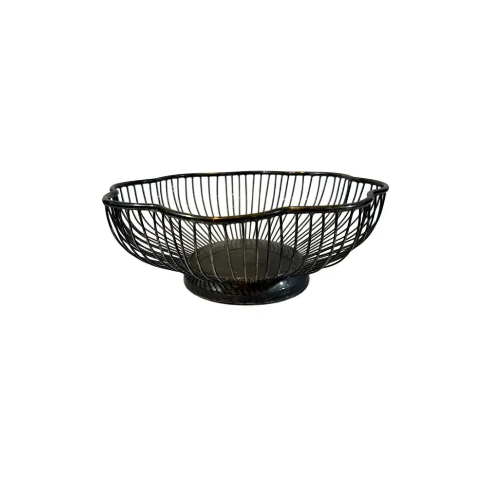 Vintage Silver Plated Wire Bread Basket Fruit Bowl Scalloped Edges Daisy Shaped